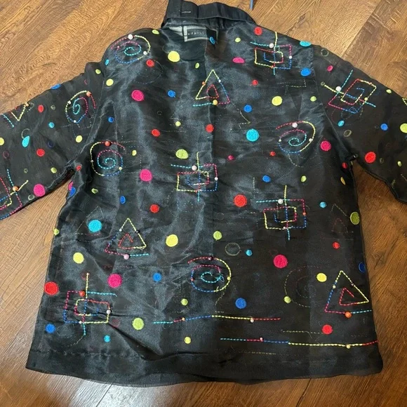 Vintage Carrie Allen Sheer Embroidered Beaded Art Blouse - Picture 5 of 8